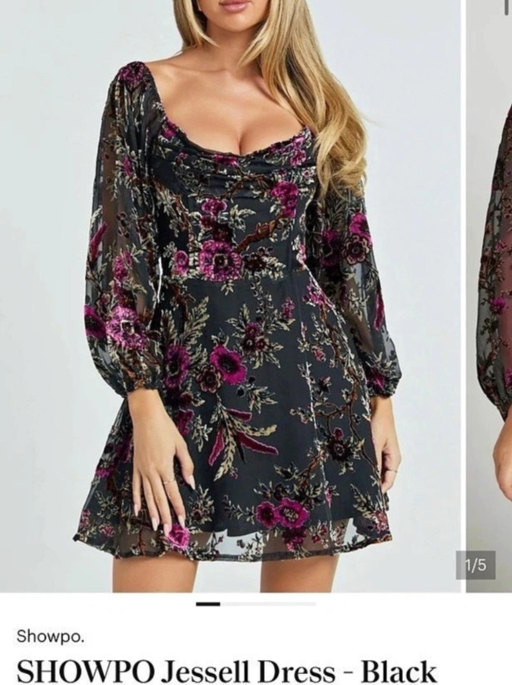 Showpo Jessell Mini Dress Floral Black & Pink Size 14